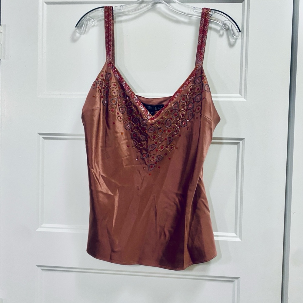 Silk Cami Lafayette 148 New York Mauve  Cami,  Embellished Vintage Lined, Sz 12